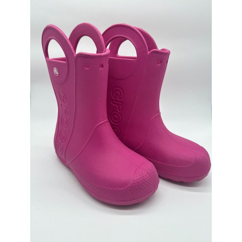 Crocs Handle It Rain Boots Solid Pink Magenta Youth J1